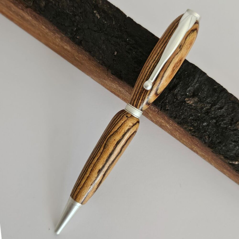 Bocote Wood Pen White Satin Trim Handcrafted Comes with Black Ink Refill